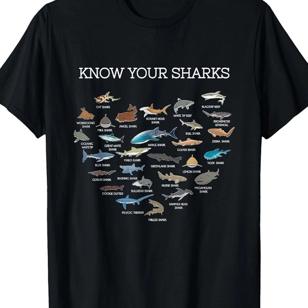 Shark Faces Types Of Sharks Gift Marine Biology Ocean Shark T-Shirt