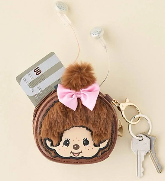 Monchhichi Fuzzy Mini Coin Purse Keychain