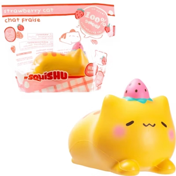Hamee SquiSHU Jumbo Strawberry Cat Squishy Toy Stress Toy Slow Rising Cute Loaf Cat Animal Type Design Relief