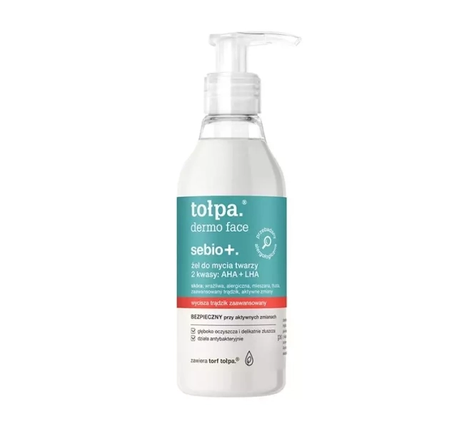 Tołpa Dermo Face Sebio+ żel do mycia twarzy 2 kwasy AHA + LHA 195ml