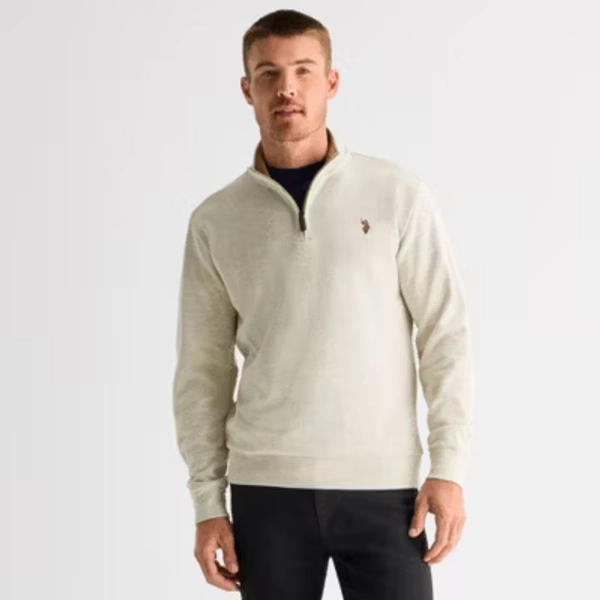 U.S. Polo Assn. Flatback Mens Mock Neck Long Sleeve Quarter-Zip Pullover