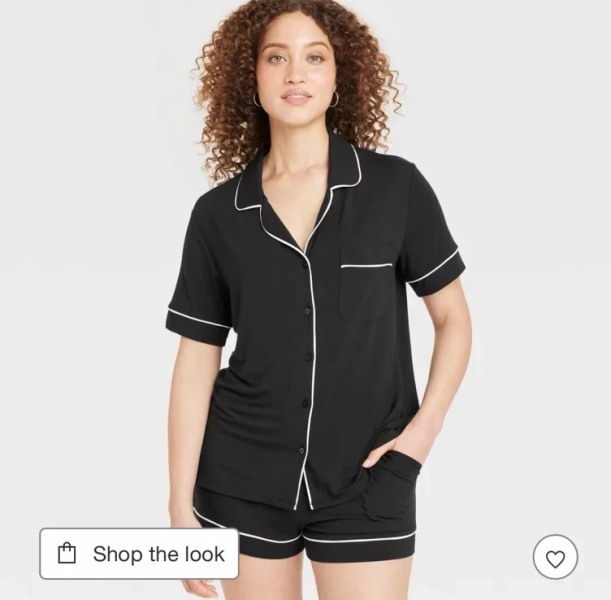 Women's Cloud Knit Modal Notch Collar Short Sleeve Top and Shorts Pajama Set - Auden™ Red M