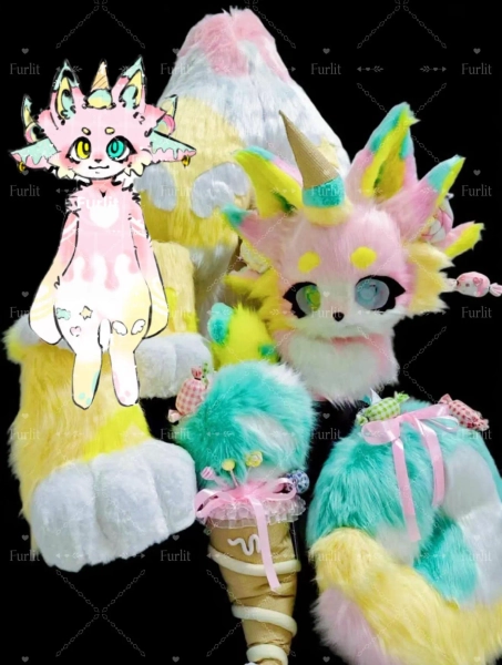 Candy Ice-cream fantasy Full set Kemono Fursuit-head+paws+feet+legs+tail