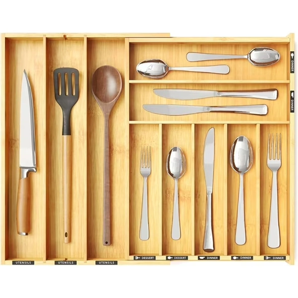 SpaceAid Silverware Drawer Organizer with Labels, Expandable,Bamboo, 10 Slots