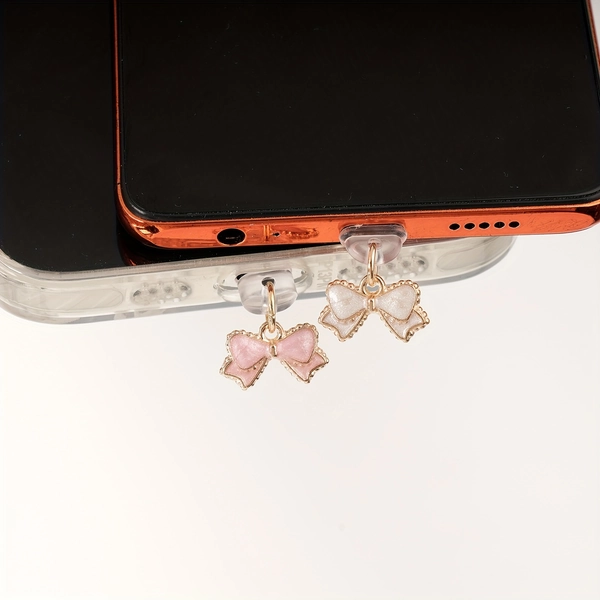 1pc Beautiful Pink and White Bowknot Phone Dust Plug, Gifts for Lovers, Family and Friends, Suitable for iPhone/Type-C Models, Mobile Phone Pendant Accessories