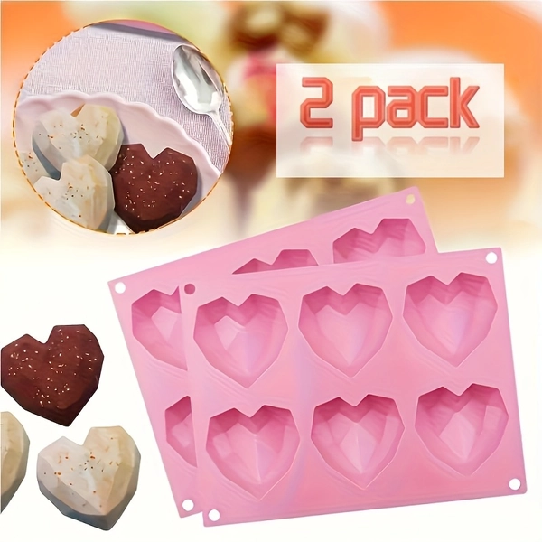[2pcs Pink Silicone Mold] 2pcs 6-Hole Pink Silicone Mold | Food Grade, Easy Release, Suitable for Making Chocolate, Fondant, Mousse, Cake Pops, Donuts, etc., DIY Handmade Soap