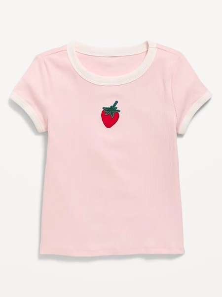 Fitted Short-Sleeve Ribbed Graphic Ringer T-Shirt for Girls