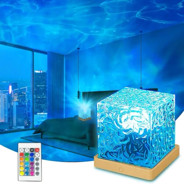 RGB Water Ripple Projector Lamp with Remote - Color Changing Ocean Wave Ceiling Mood Light, Projector for Bedroom, Gamer Stuff, Funky Home Decor Item,
