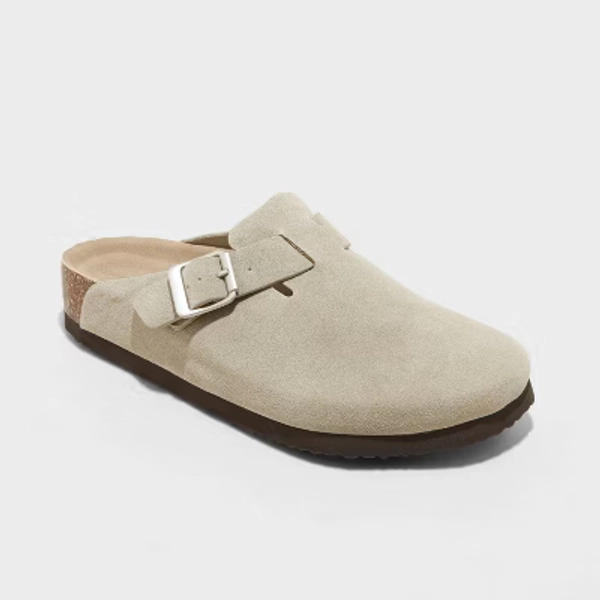 Women's Betsy Clog Mule Flats - Universal Thread™ Taupe 9.5: Slip-On Faux Leather, Medium Width, Textured Outsole