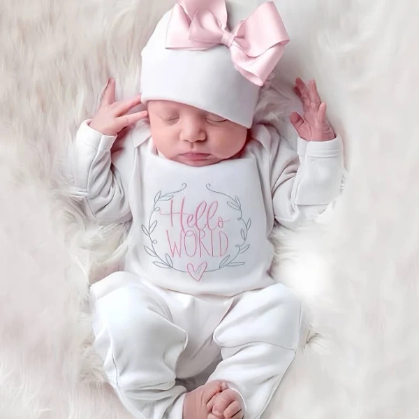 Baby Girl Bodysuit and Hat Set with Cute Large Bow