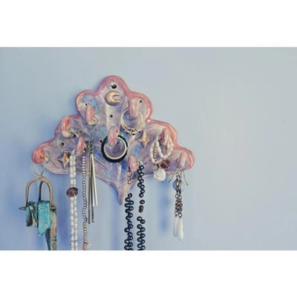 Handmade Ceramic Moon Flower Jewelry Holder: Wall Hanging Organizer