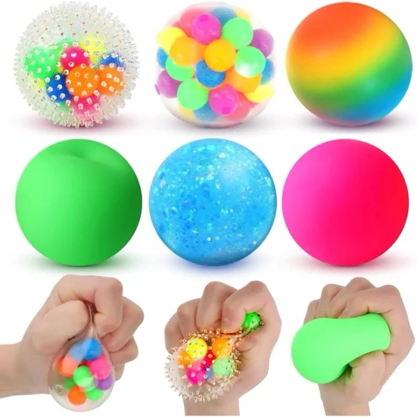 6-Pack Squishy Stress Relief Balls for Adults and Kids: Calming Sensory Toys to Reduce Anxiety and