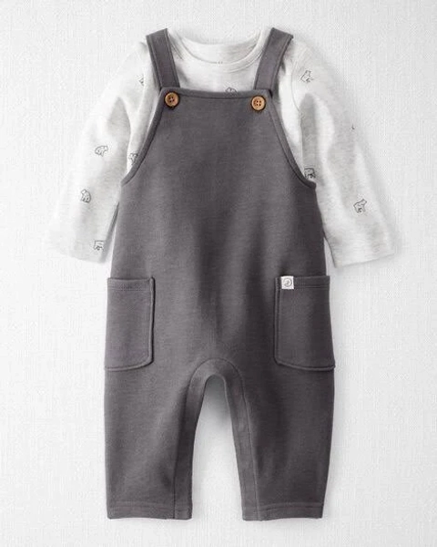 Little Planet Baby Girls 2-Piece Bear Print Organic Cotton Overall Set