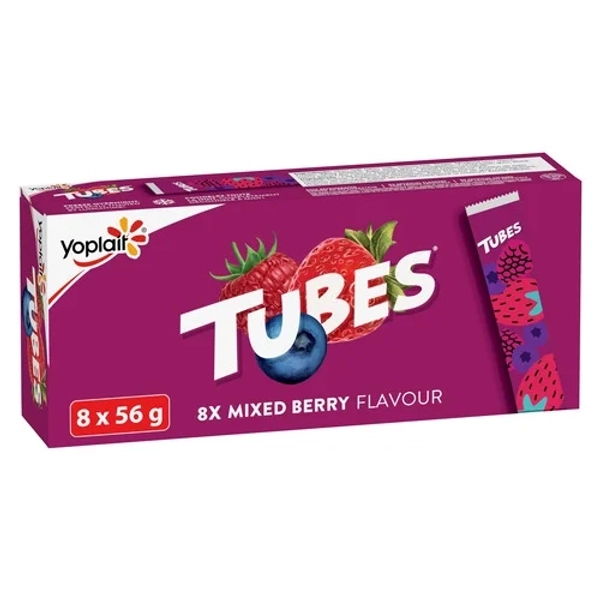 Yoplait 1% Yogurt Tubes, Mixed Berry, Kids Snacks, 56 g, 8 ct, 8 x 56 g