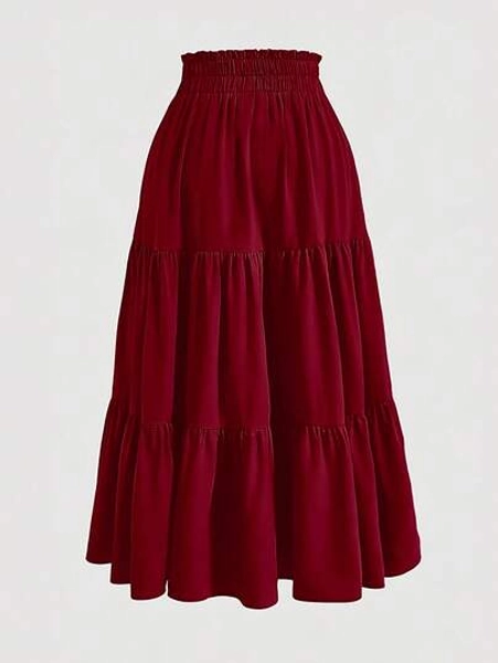 Franclia Plus Size Women's Solid Color Ruffled Hem Skirt Maxi Women Outfit