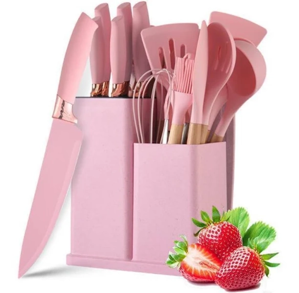 Kitchen Set 19-Piece Pink Silicone Utensils