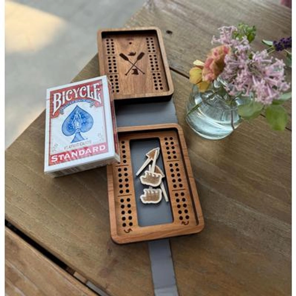 Travel Cribbage Board with Card Storage, Custom Travel Cribbage, Folding Cribbage Board, Personalized Game