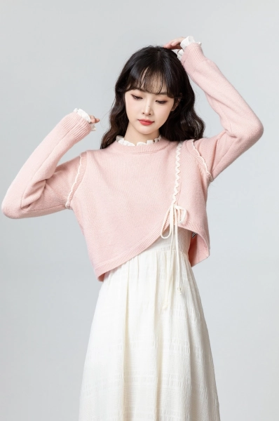 Pink Tieknit Sweater Top - Fashion Chingu