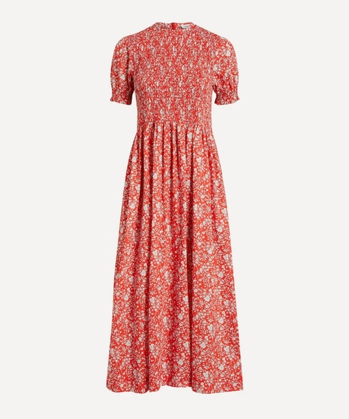Summer Blooms Short-Sleeve Smock Dress