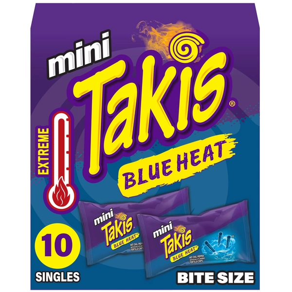 Takis Blue Heat Mini 10 pc / 1 oz Bite Size Box, Hot Chili Pepper Rolled Tortilla Chips - Walmart.com
