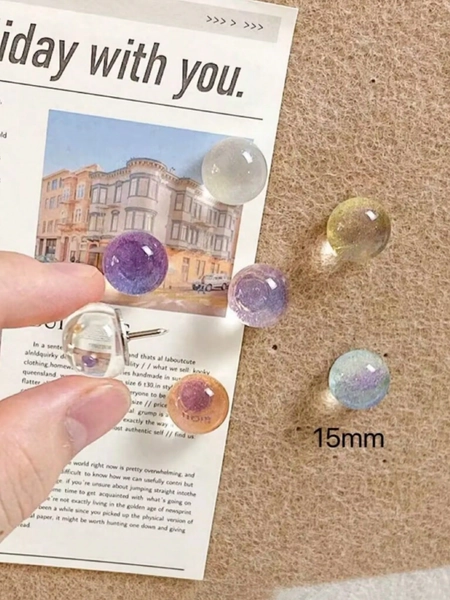 10pcs Creative Cute Faux Crystal Resin Push Pins, Transparent Glitter Half-Round Push Pins For Office Decor, Cork Board, Photo Wall, Map Fixing, Stationery Tools