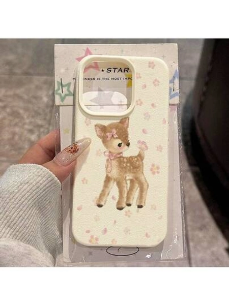 1pc TPU Material Cute Deer & Floral Pattern Phone Case Compatible With IPhone 17 Pro Max/17/16 Pro Max/15/13/12/11, S20 FE/A15/S24/A55, Redmi Note 11/12/13 Pro, Full Coverage Anti-Drop Soft Protective Cover