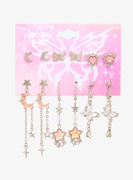 Sweet Society Pink Celestial Butterfly Gem Earring Set