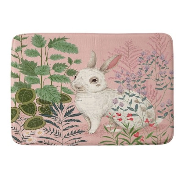 Deny Designs Pimlada Phuapradit Backyard Bunny Memory Foam Bath Rug: Machine Washable, Microfiber