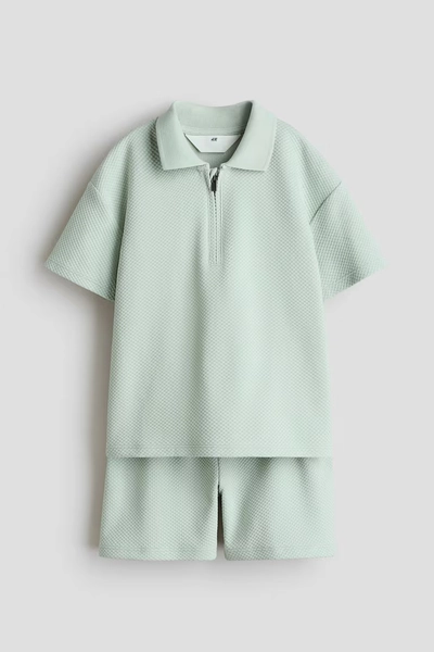 2-Piece Textured Jersey Set - Light dusty green