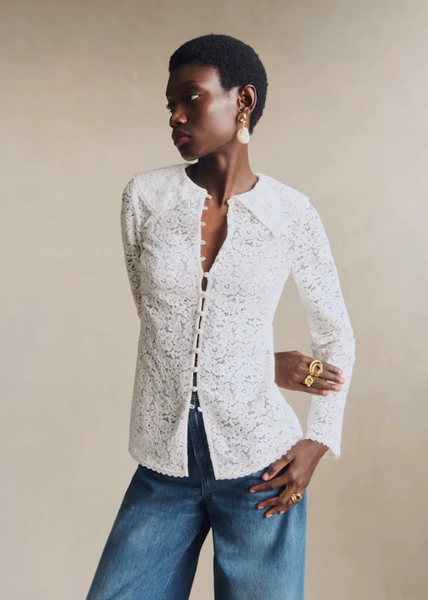 Blouse Brandy - Dentelle Fleur Ecru - Coton biologique - textile à base de fibres biologiques - Sézane