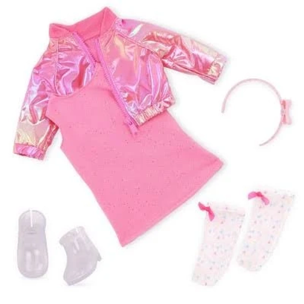Our Generation Splash of Pink Metallic Bomber Jacket & Dress Outfit