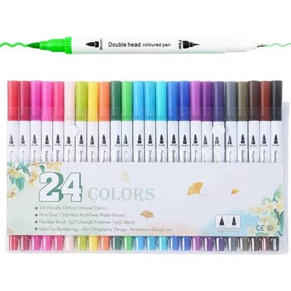 24 Colors Dual Brush Markers Pens Dual Tip Fine Point Art Markers