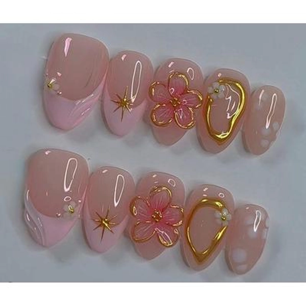 Flower nails,Custom Hand painted Acrylic Nails, 3D Press On Nail, Floral Nails,Blossom French Press On Nails,Ombre Nail Art,Christmas gift