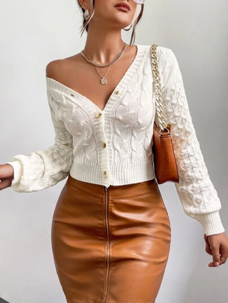 Chiquease Cable Knit Drop Shoulder Cardigan,Long Sleeve Tops Fall Winter Cloth For Women