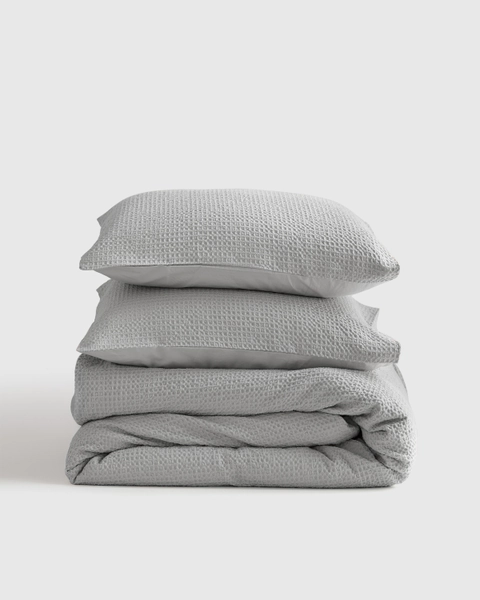 Organic Luxe Waffle Duvet Cover Set in Sand