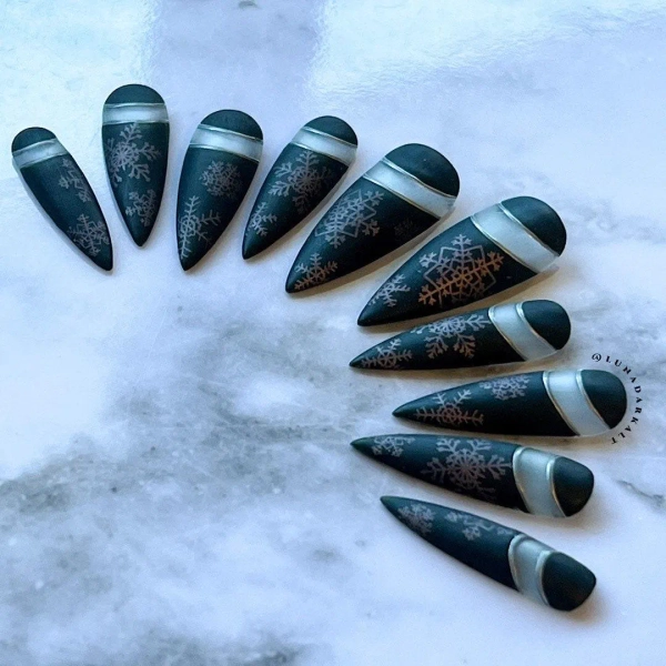 Purple Chrome Snowflake Press On Nails: Gothic Winter False Nails