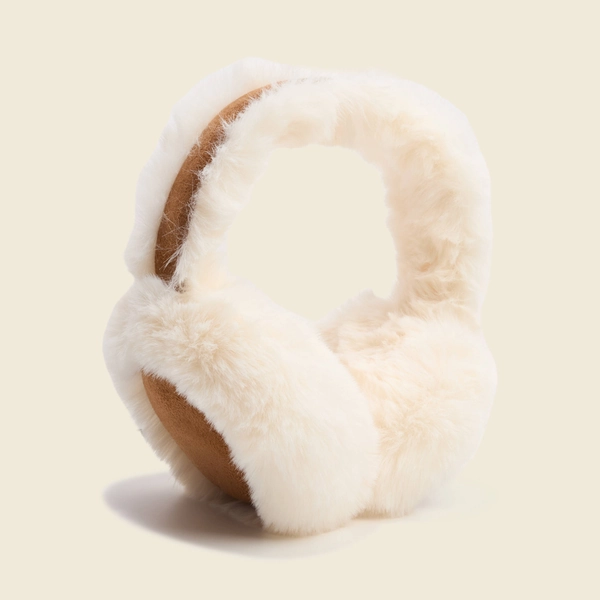 Cache-oreilles sherpa marron cognac femme