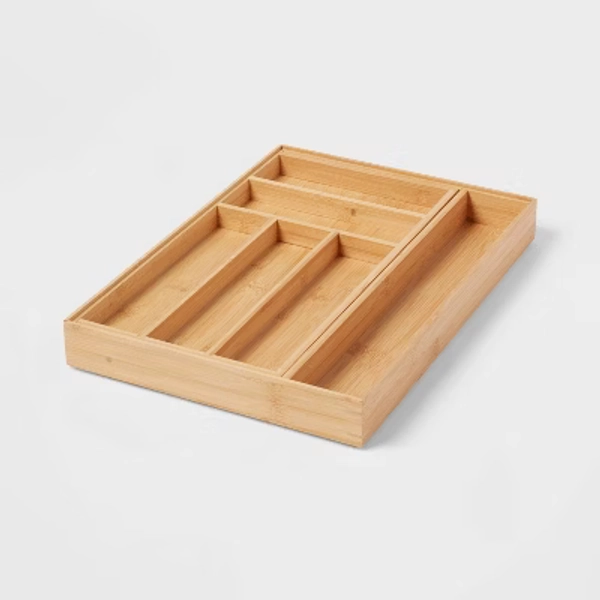 Natural 7 Compartment Drawer Organizer Brown - Brightroom™: Expandable Kitchen Utensils & Silverware Storage