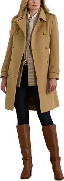 Faux Leather Detail Wool Blend Coat