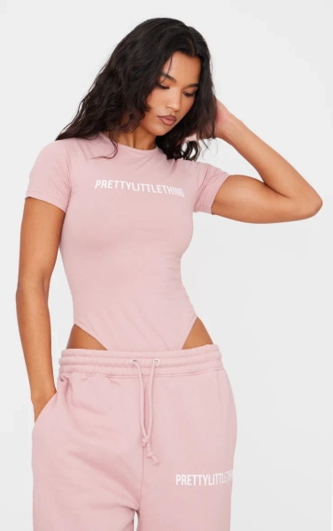 PRETTYLITTLETHING Light Pink Logo Short Sleeved Bodysuit