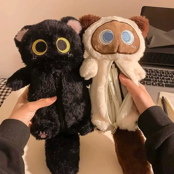 Cartoon Plush Big-Eyed Cat Pencil Case Super Soft Fun Doll Large Capacity Pencil Bags Multi-Functional Stationery Storage Bag - AliExpress 21