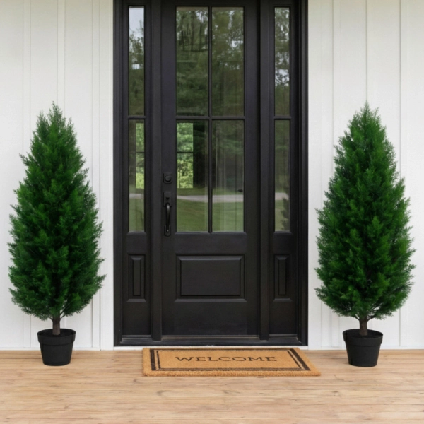 Faux 4' UV Resistant Cedar Tree Indoor and Outdoor, 2-pack