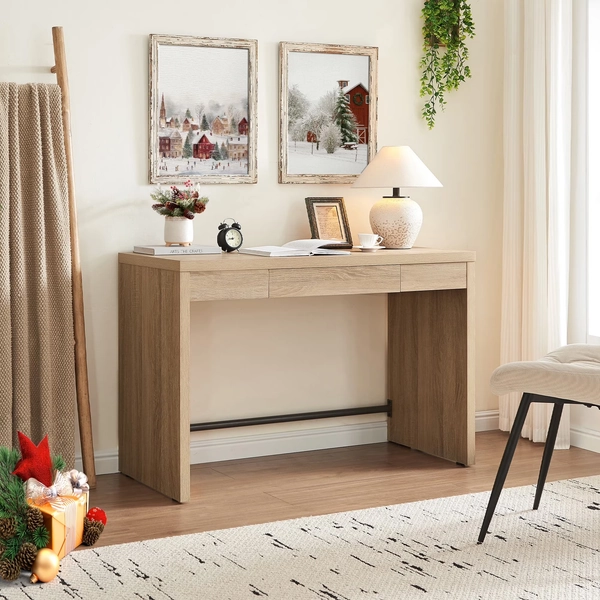 SICOTAS 47.4 inch Computer Desk with Drawer, Wood Writing Desk, Small Study Table for Home Office in Light Oak - Walmart.com