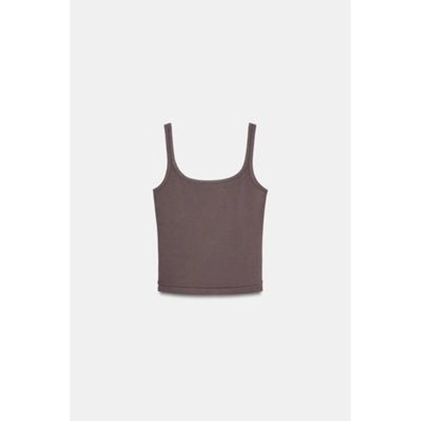 Zara - Cotton Modal Tank Top - Brown / Taupe - M - Woman