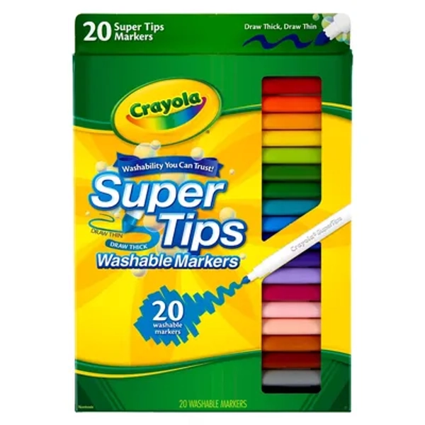 Crayola 20ct Super Tips Washable Markers, Kids School Supplies, Art Classroom Must Haves for Teachers, Coloring Gift, Ages 3+