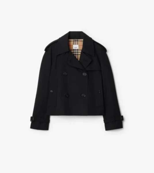 Cropped Gabardine Mayfair Trench Jacket in Black - Women, Cotton Gabardine | Burberry® Official