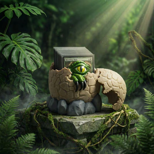 Hatchling Relic Egg Mtg Commander Deck Box | Fantasy Dinosaur Magic The Gathering Card Holder