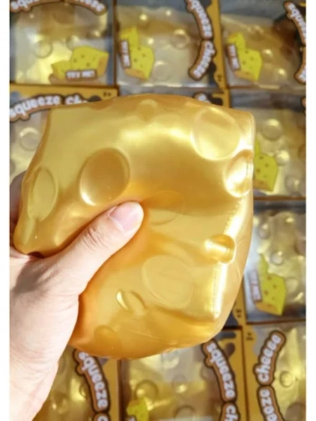 Golden Giant Cheese Squishy Stress Relief Fidget Toy Figurines Ornaments Hand Squeezable TPR Material Wealth Attracting Doll,A