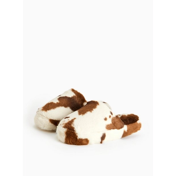 Buy Cow Printed Plush Faux Fur Platform Slippers L | Slippers | Tu