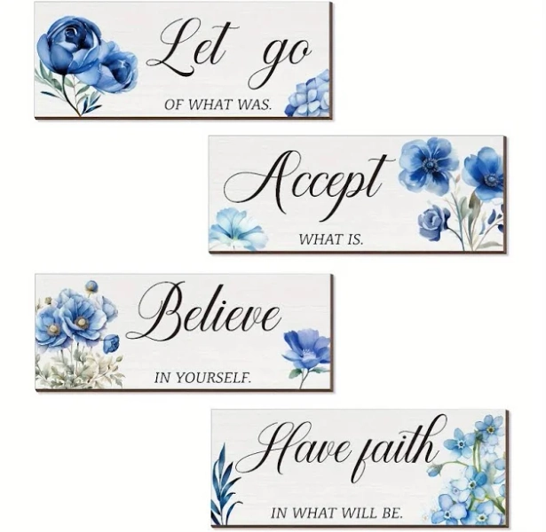4pcs Wooden Accept-Let Go- Have Faith-Believe Inspirational Wall Art Decorations